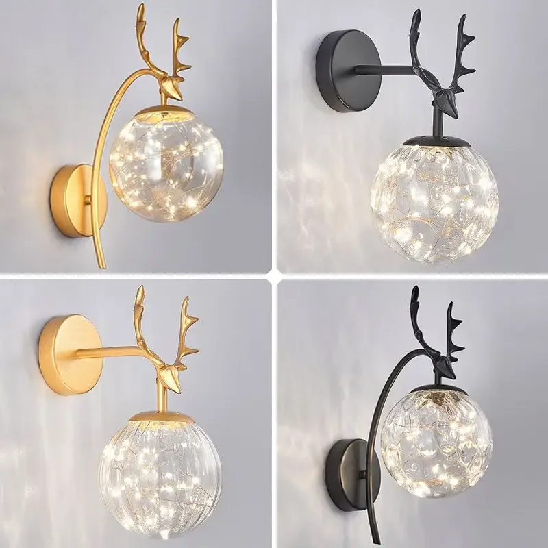 

Nordic Bedside Wall Lamps Luxury Antler LED Wall Light Creative Bedroom Living Room Background Sconce Starry Bedroom Stair Lamp