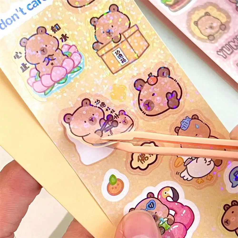 Fashion Laser Sticker Cute Cartoon Creative Capybara Sticker Decoration Sticker DIY Diary Decorative Stick Album Stick