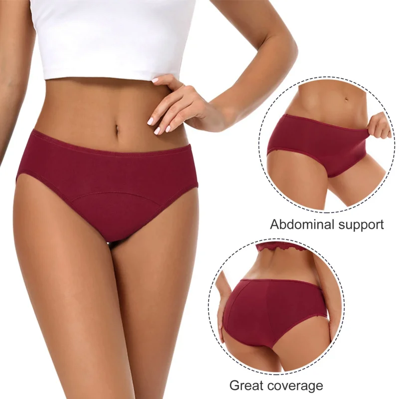 Womens High Waist 4 Packs Period Underwear Cotton Leak Proof Postpartum Panties