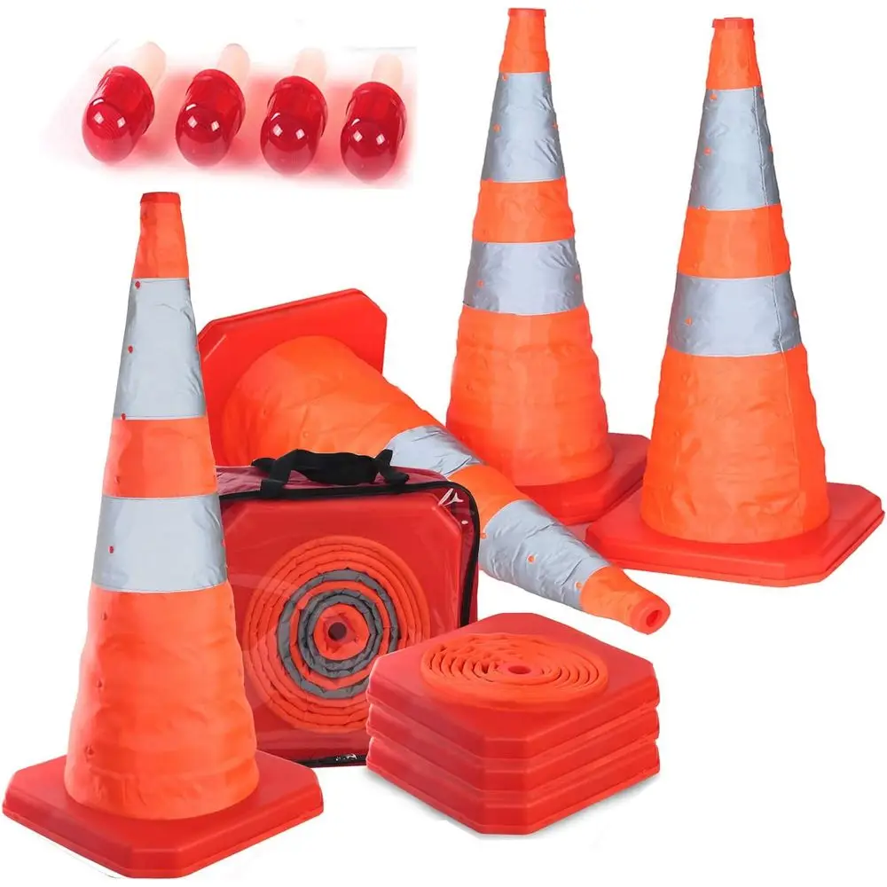 

27.6 Collapsible Traffic Cones with LED Lights, Reflective Strips, and Weighted Base for Enhanced Safety