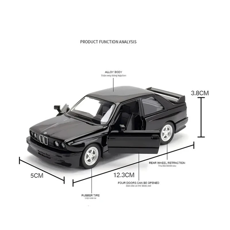 BMWSM3-Coche de juguete de aleación para niños, vehículo de Metal fundido a presión, auténtico, exquisito Interior, tirar hacia atrás, 2 puertas