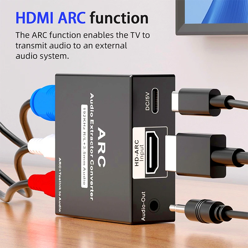 192KHz ARC Audio Extractor DAC Adapter HDMI ARC SPDIF Optical or Coaxial to 3.5mm L/R Stereo Digital to Analog Audio Converter view 2
