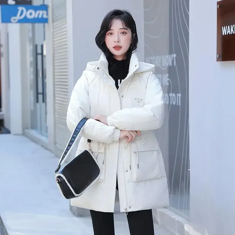 

Jacket Winter Women's Coat Hooded Cotton Padded Outwear Thick Warm Parkas Loose Blue White Black