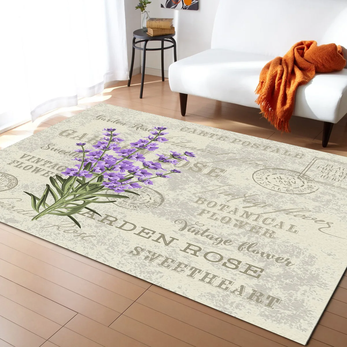 

Lavender Vintage Style Plants Living Room Floor Mat Children's Room Bedroom Bedside Carpet Kitchen Door Mat