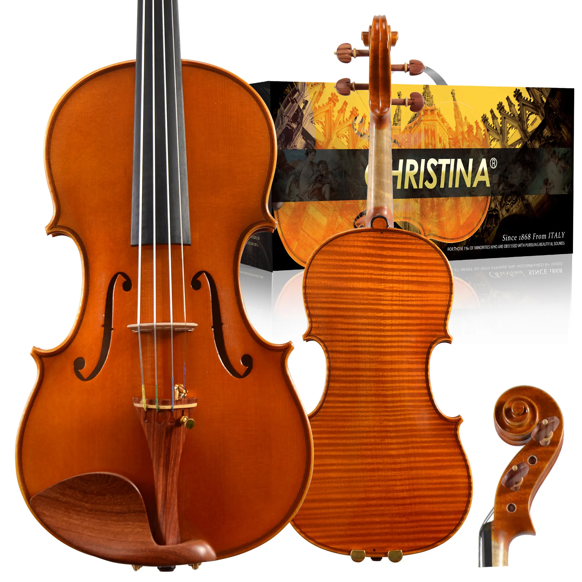 CHRISTINA Violin for Professional S500G with Rosewood Fittings One-piece Flame Maple Back European Premium Spruce 4/4 Size