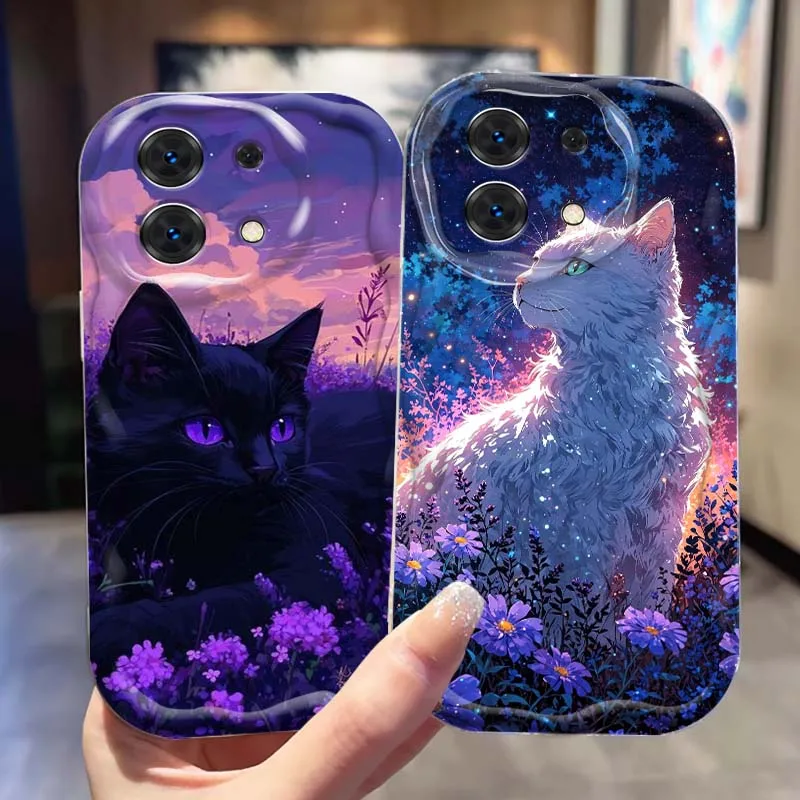

Cat Sparkling Luminous Art For Xiaomi Redmi 9T 9A 9 9C 10 10C 12 13 13C 14C A2 A1 Plus K30 K40 K60 5G Wave Oil Phone Case