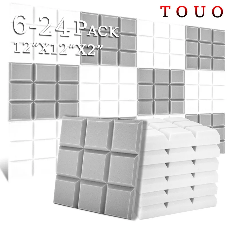 TOUO 6/12/24 Pcs Acoustic Foam Studio Sound Absorbing High-Density Beveled Edge 9 Block Tiles Sponge Ktv Room Acoustic Treatment