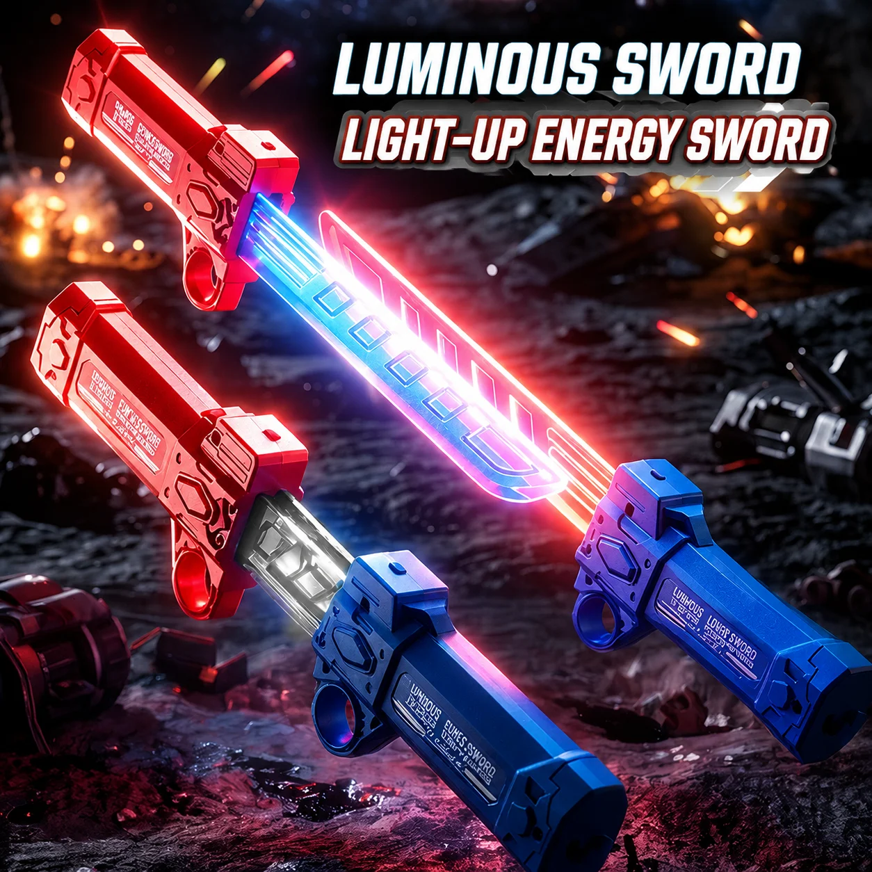 Outdoor Toys LED Luminous Retractable Light Sword Toy Double Blade Spinning Glowing Saber Kids Battle Sword Outdoor Cosplay Gift