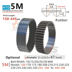 HTD5M Timing Belt Model from 150-5M to 445-5M High Precision Wear Resistant 5M Rubber Synchronous Belt for Industrial Machinery