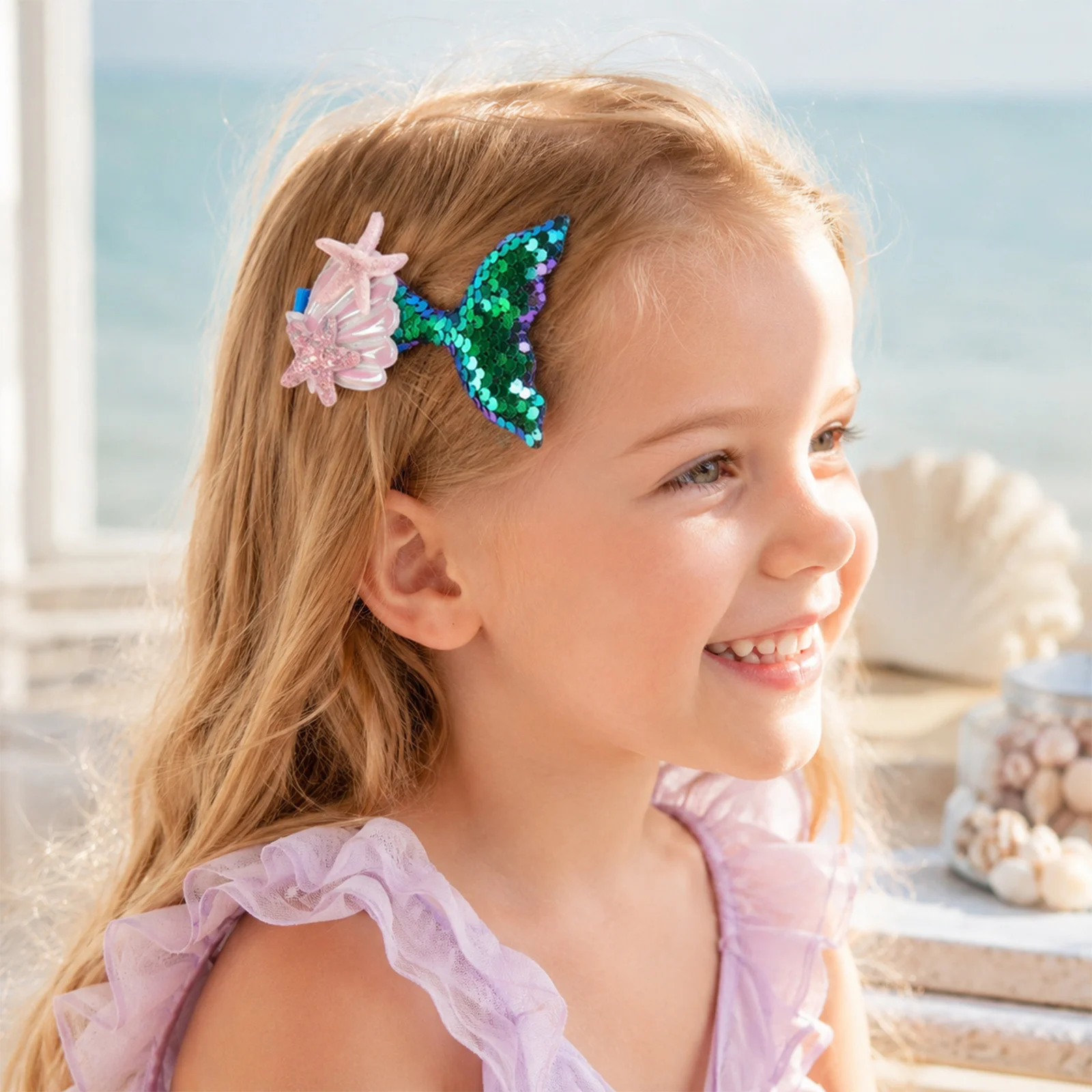 1PC Schöne Meerjungfrau Prinzessin Haarspange für Mädchen Glänzende Seestern Haarnadel Baby Kind Bang Dekorative Clips Cartoon Bunte Kopfbedeckungen – Detail 4