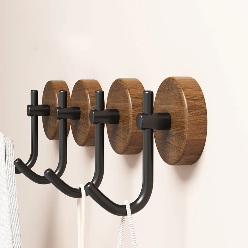 Gancho autoadhesivo de madera maciza, soporte decorativo para toallas con llave de nogal, colgador de puerta, perchero de pared, organizador de cocina y baño