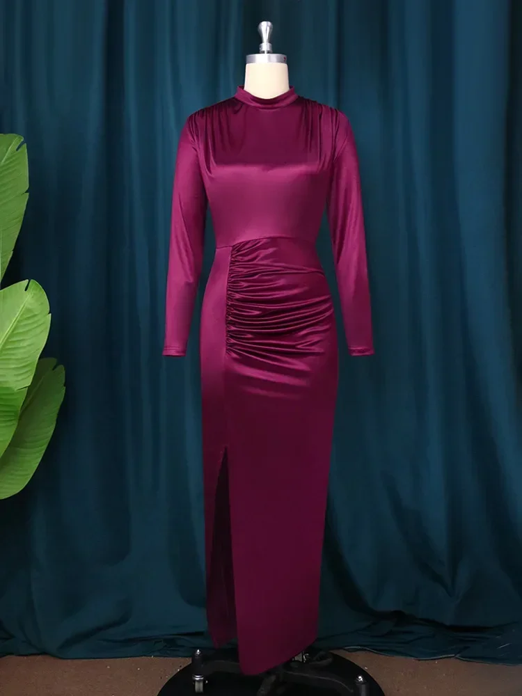 Vestido de fiesta largo plisado para mujer, vestido de noche elegante de cintura alta, verde, Formal, ceñido al cuerpo, trabajo