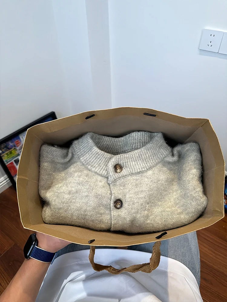 

Gray Thickened Henry Collar Knitted Sweater Men's Autumn Winter Warm Inner Wear Casual Style Long Sleeve Top Soft Nurturing