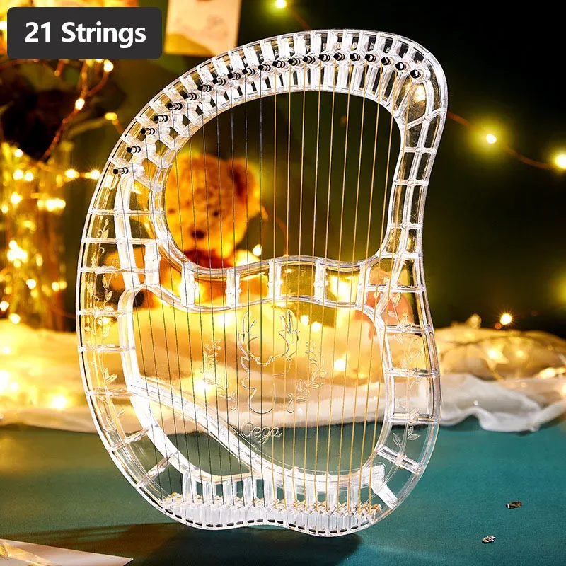 21 Strings Lyre Plastic Transparent Piano Harp Musical Instrument With Tuned Hammer Carry Bag Gift For Music Lover Beginners