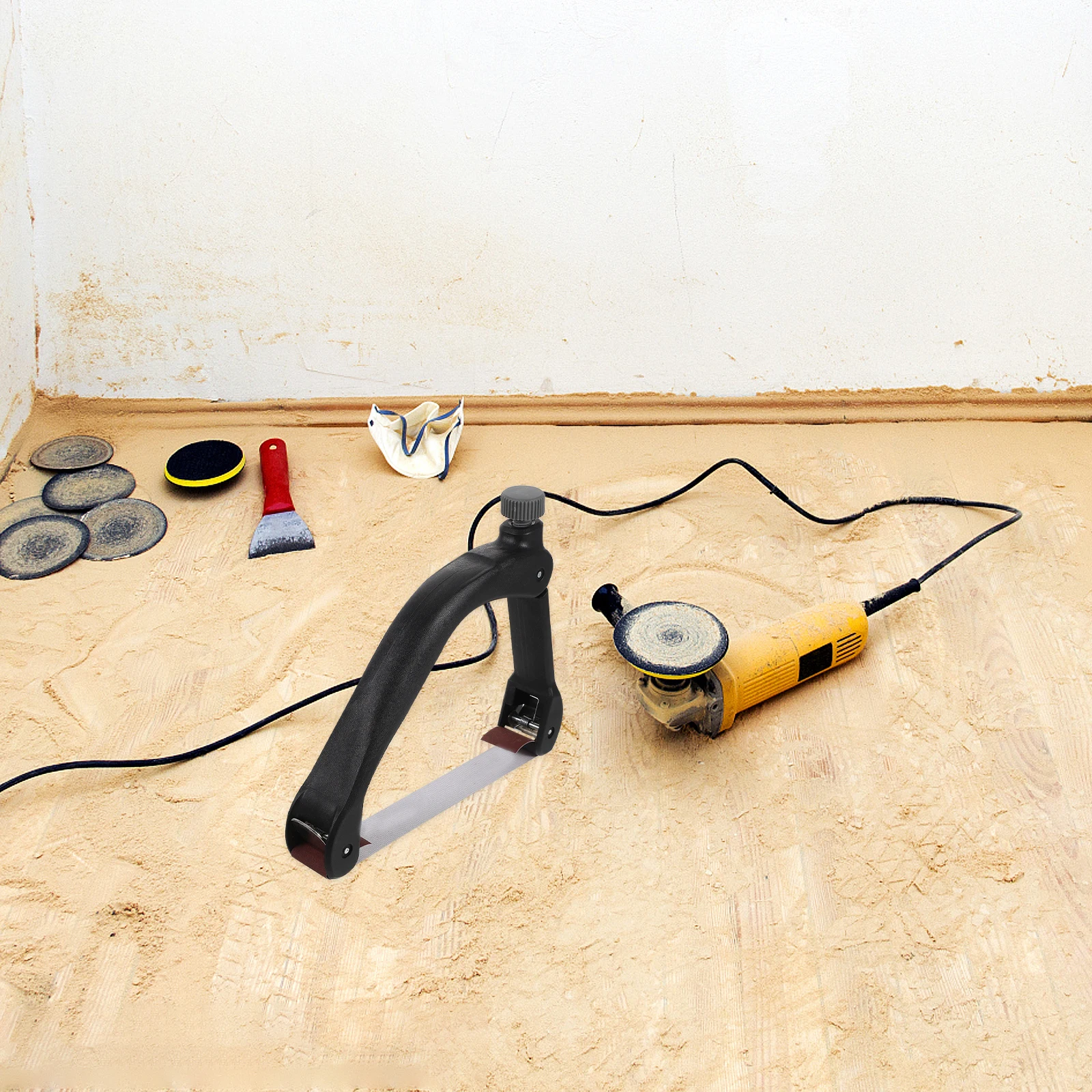 1 set Abs Bow Shaped Sandpaper Block Hand Sanding Tool Vitrified Fiber Handle Adjustable Spring Slot Grip Automotive Woodworking