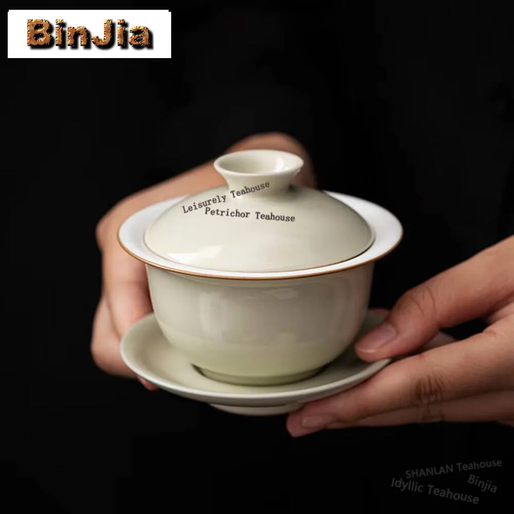 110ml Retro Palnt Ash Ceramic Gaiwan Traditional Ceramic Bowl with Lid Tea Tureen Tea Making Cover Bowl Cafes Supplies Gift