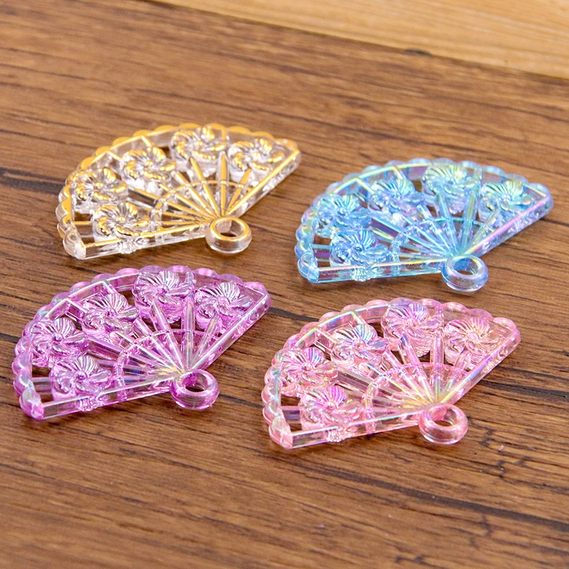 10Pcs 30*42mm 4 Color Double-sided Fan Charms Resin Flower Necklace Keychain Pendant DIY Making Accessories