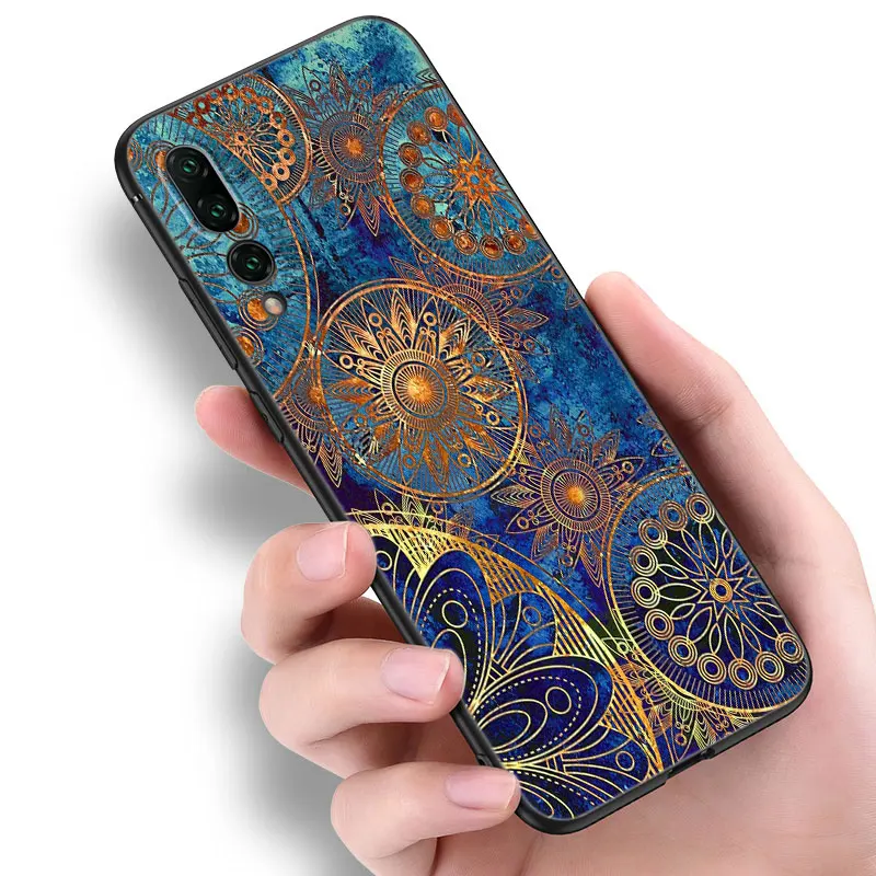 Mandala Chakra Yoga Black Phone Case For Huawei P20 P30 P40 Lite P60 Art Pura 70 Ultra P50 Pro P50E P Smart 2018 2019 2020 2021