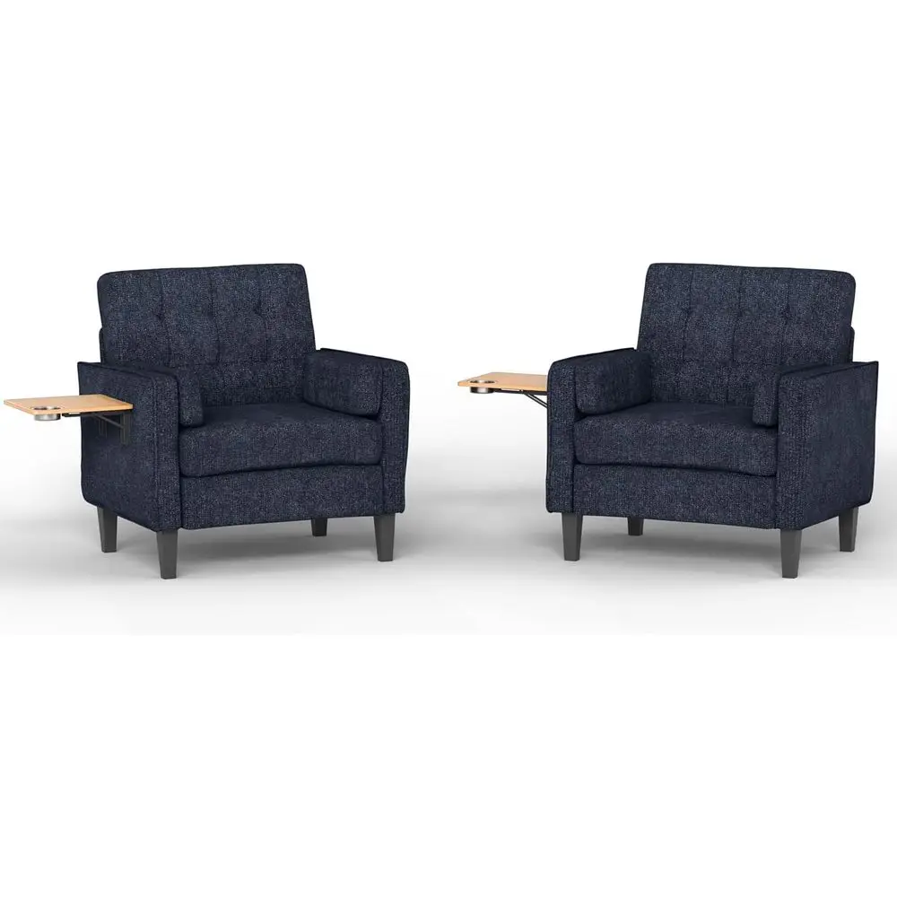 

Navy Blue Chenille Accent Chair with Adjustable Wooden Side Table and Cup Holder - Ideal for Reading, Bedrooms, Living Rooms, an