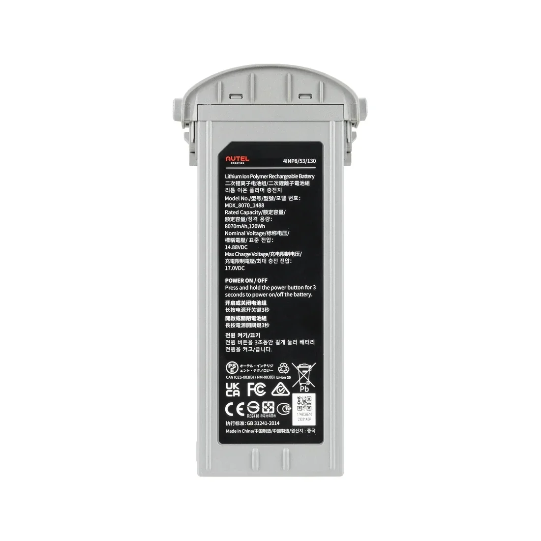 EVO Max Smart Flight Battery 8070 MAh 120 Wh 45min+ Professional Dro ne Battery 14.88V for EVO Max Series