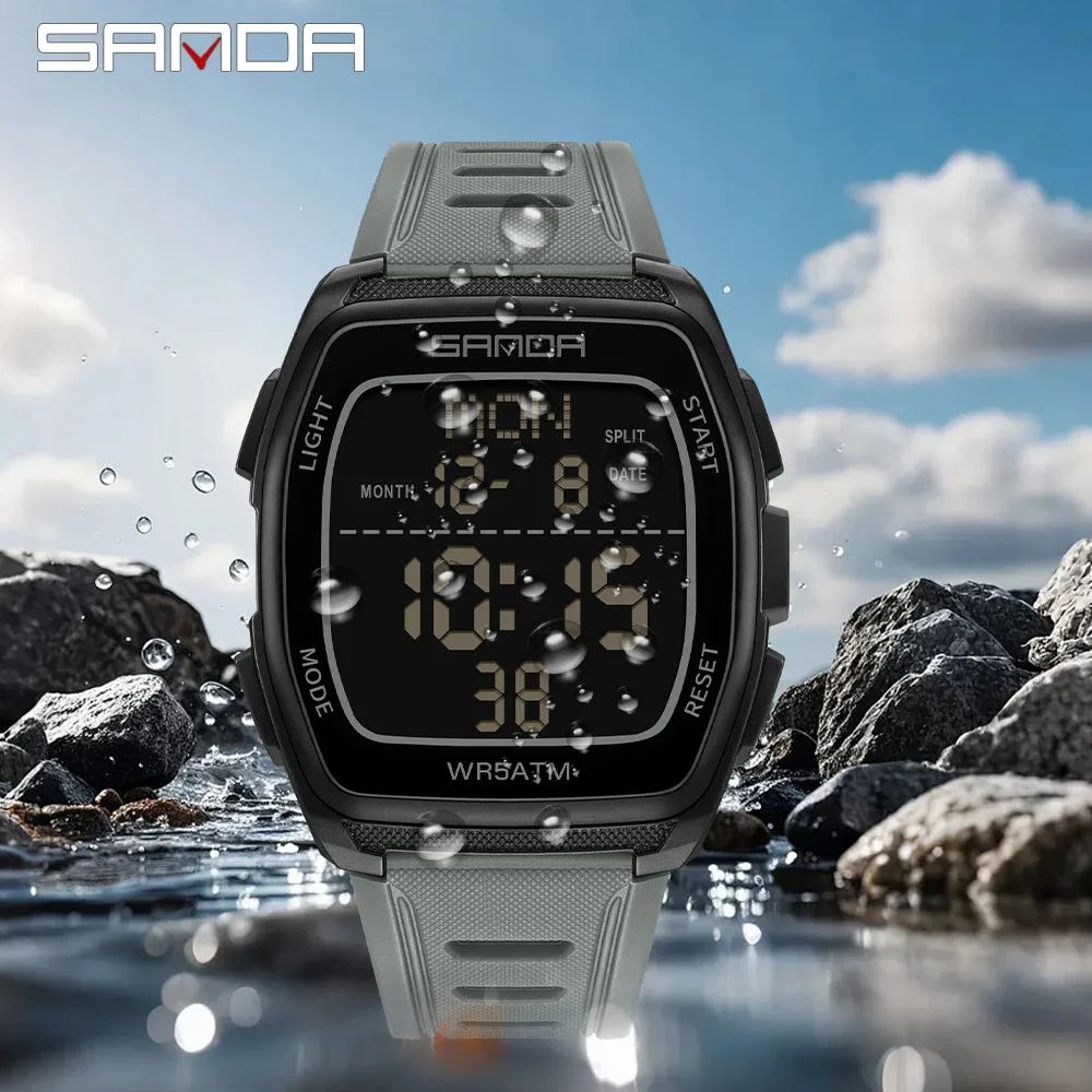 

SANDA 9080 New Fashionable Men's Electronic Watch Multi functional Alarm Clock Night Light Waterproof Sports Men's Watch