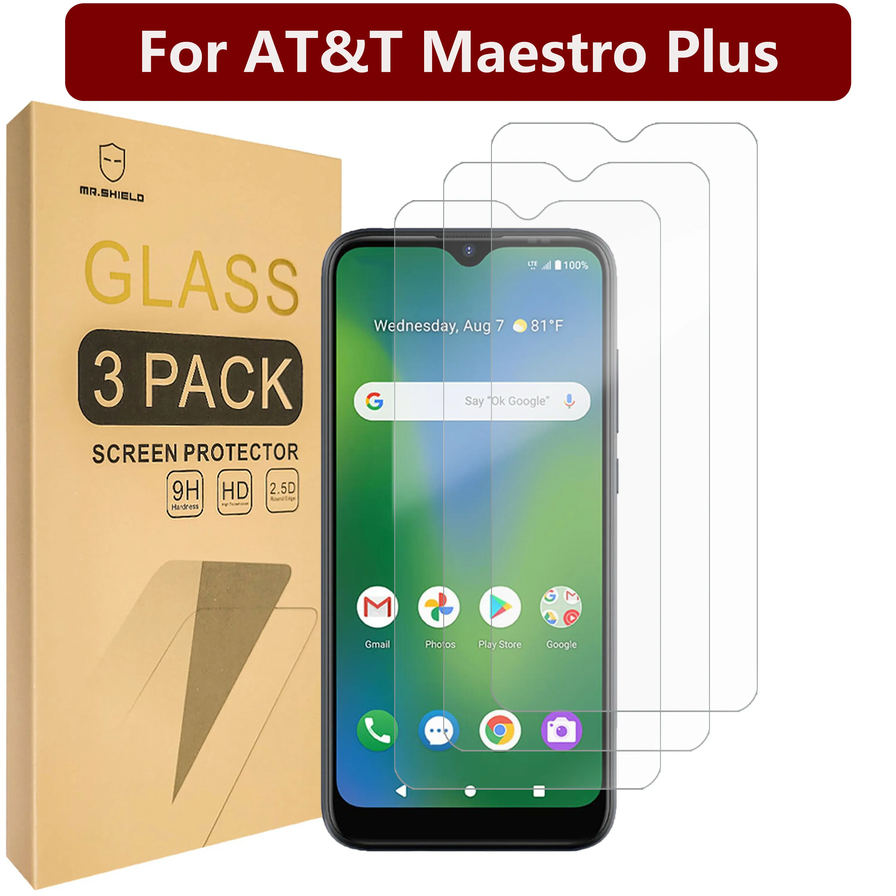 Mr.Shield [3-Pack] Designed For AT&T Maestro Plus [Tempered Glass] [Japan Glass with 9H Hardness] Screen Protector