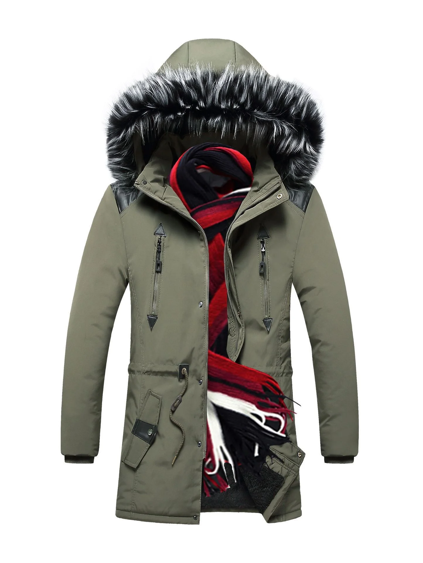 

Winter Parka Jackets Men's Cotton Padded Warm Thicken Windproof Fleece Coat Fur Hooded Overcoats Male