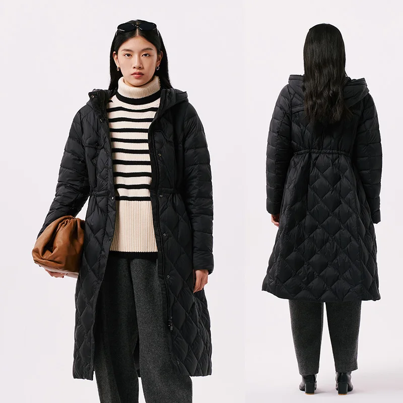 Chericom doudoune mi-longue à capuche pour femme 90 duvet de canard blanc motif matelassé imperméable léger manteaux bouffants Y299067Y