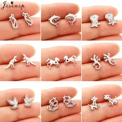 Cute Animal Stainless Steel Earrings Women Fashion 2025 Jewelry Horse Shark Dinosaur Swallow Earings Small Cat Ear Studs Bijoux