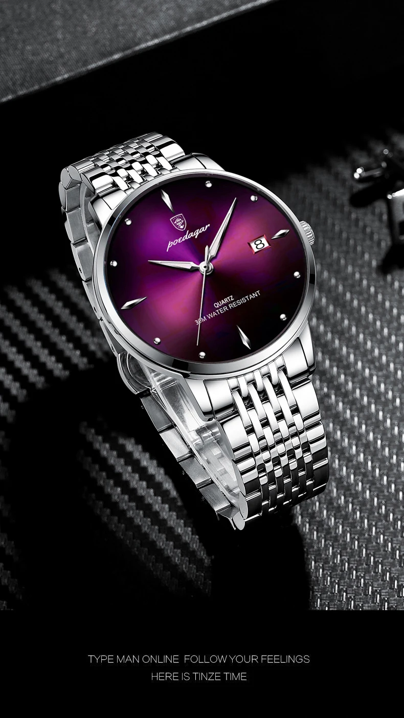 POEDAGAR Luxus Sport Männer Uhr Wasserdicht Leucht Edelstahl Datum Armbanduhr Für Mann Quarzuhr Business herren Uhren – Detail 6