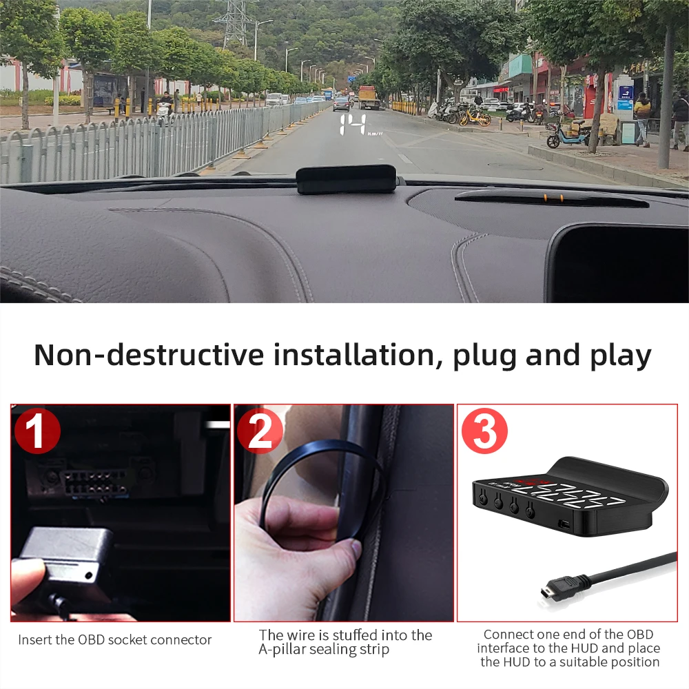 M3 Auto OBD2 Head-Up Display Auto Electronics HUD Projector Display Digital KMH MPH Car Speedometer Temperature Voltage Alarm image 5