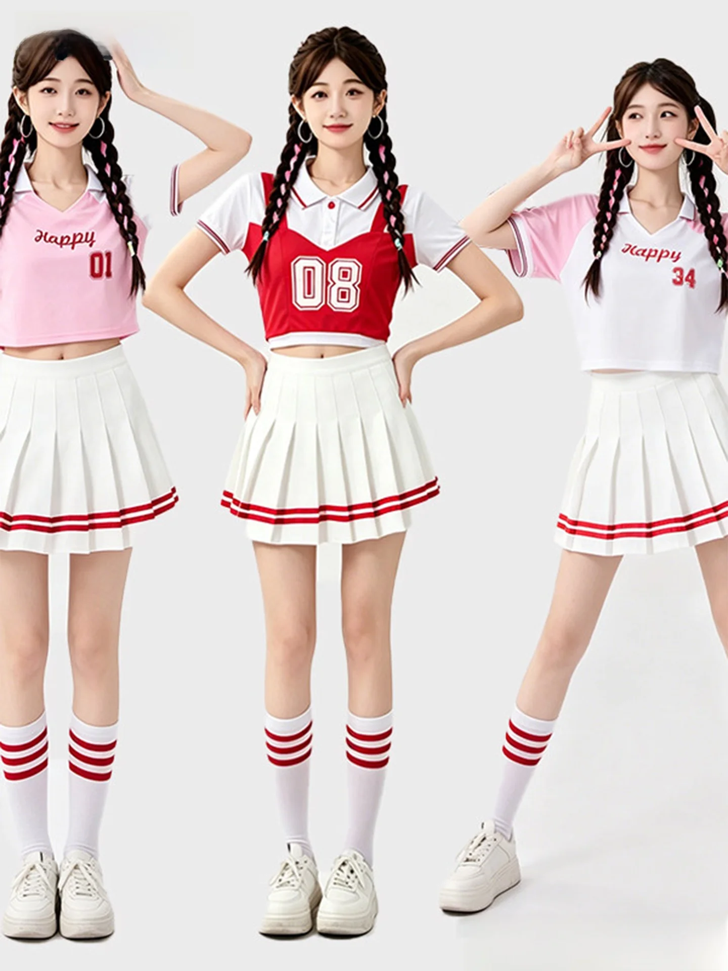 Kpop Female Group Performance Outfit Summer Student Cheerleading Competition Gymnastics Aerobics Group Show Set Polyester