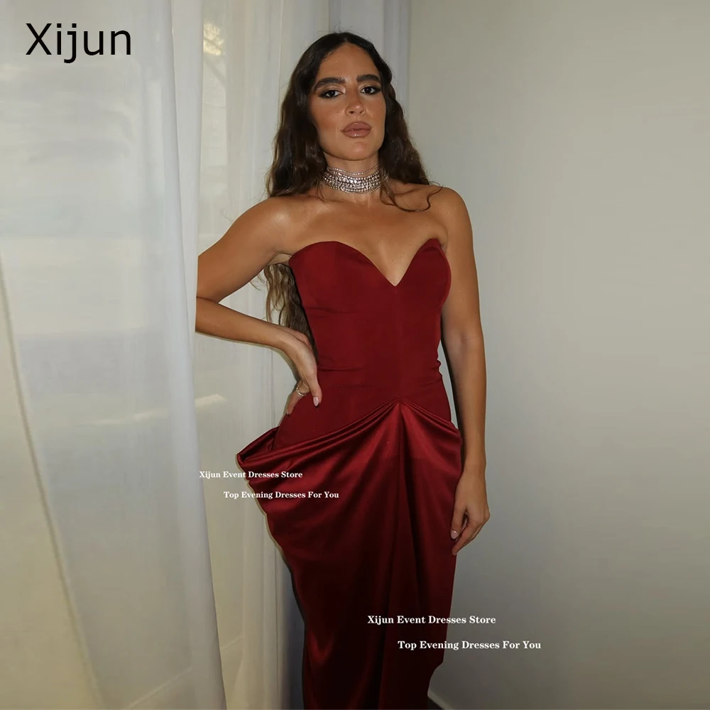 

Xijun Red Crepe Mermaid Evening Dresses Sweetheart Pleated Long Prom Dresses Sexy Side Slit Formal Prom Gowns Women Customized