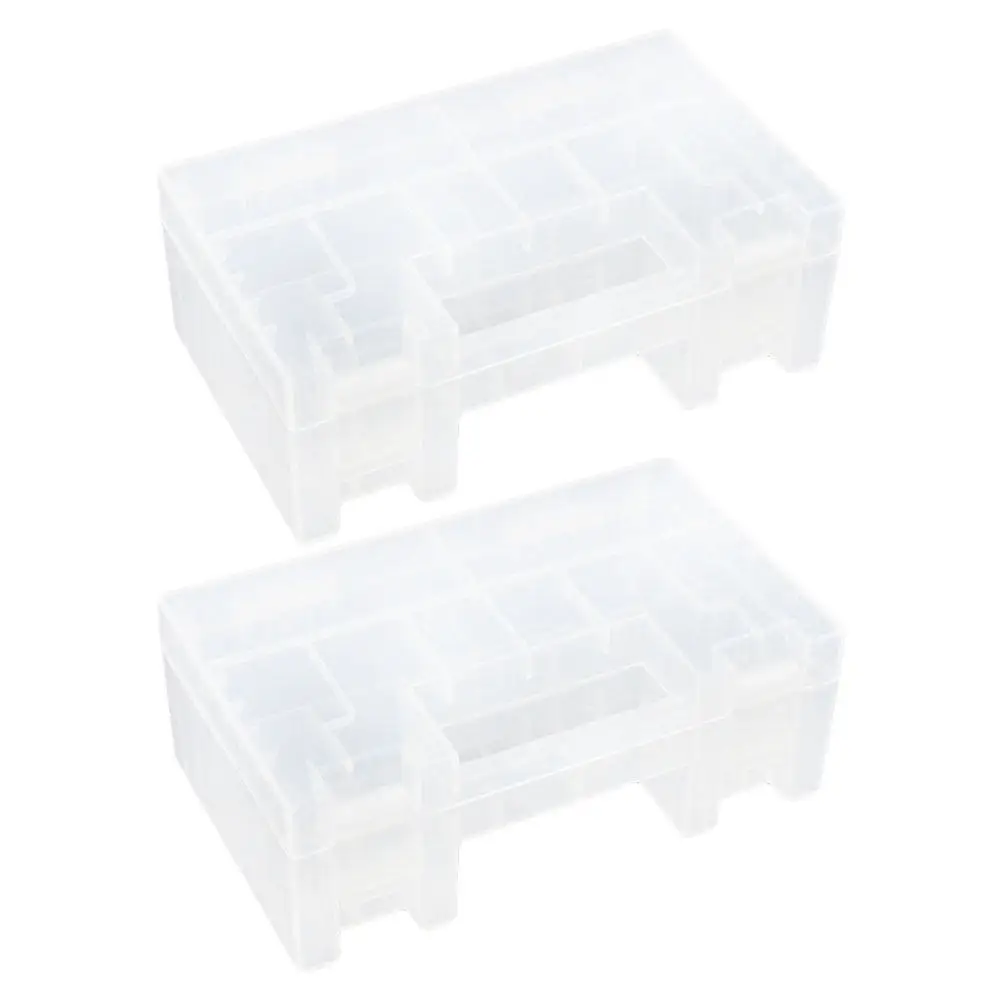 2Pcs Battery Organizer Plastic Storage Box Transparent Lid Compact Design for Aa Aaa Batteries Home Office Multifunctional