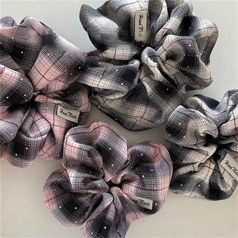 2025 College Style Plaid Scrunchies Women Girls Elastic Hair Rubber Bands Accessories Hair Ring Rope Headdress Headwear Ornament