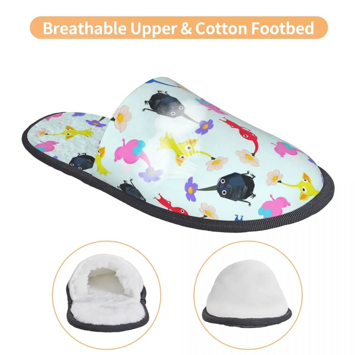 Pantoufles Pikmin personnalisées en mousse à mémoire de forme, pantoufles chaudes et douces pour femmes, chaussures confortables pour chambre à coucher