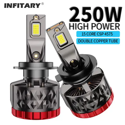 Infitary H7 H4 LED Car Headlight 250W CANBUS Bulb H8 H9 H11 HB3 9005 HB4 9006 62000LM Lamp Double Copper Tube Lights for Auto