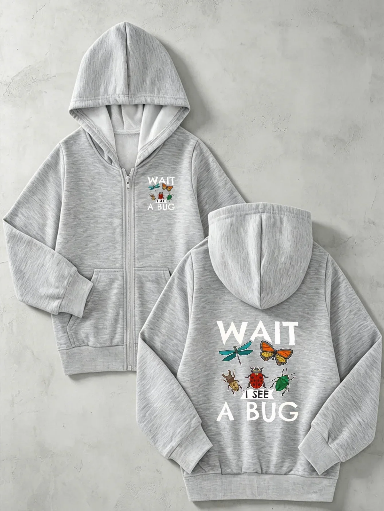 Zip Up Hoodie Wait I See A Bug Insect Graphic Long Sleeve Loose Hooded Jacket Unisex Casual Nature Lover Streetwear Outerwear