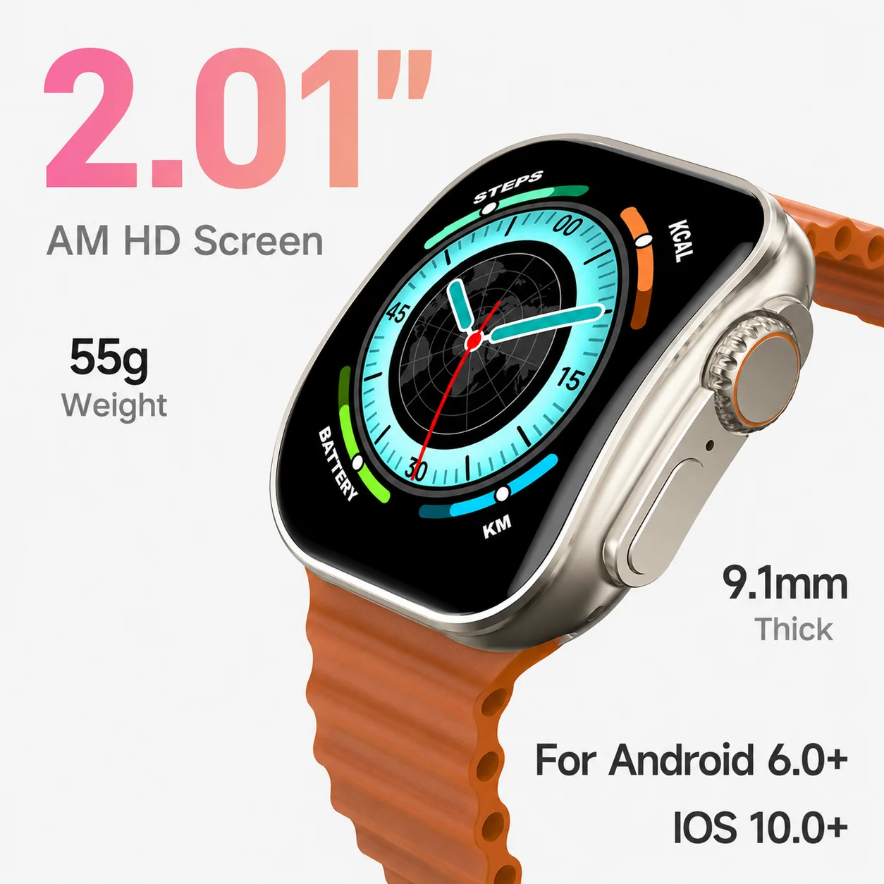 LAXASFIT 2026 New Curved Smart Watch 2.01 Inch Bridge Touchscreen Bluetooth Call Wireless Charging Heart Rate Voice Assistant