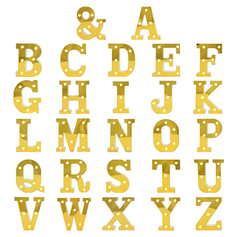 Gold White LED Alphabet Letter Number Light Luminous Battery Night Lamp Wedding Birthday Party Christmas Decoration For Home