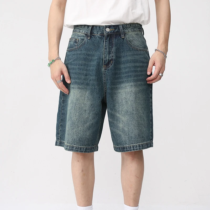 

2024 New Vintage Baggy Jorts Men Wide Leg Five Points Jeans Korean Streetwear Casual Oversize Washed Denim Shorts Summer