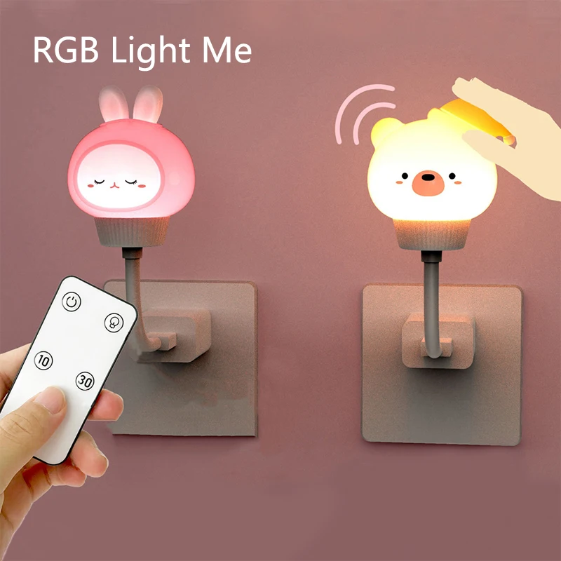 Luz nocturna bonita de dibujos animados USB con Control remoto, luz decorativa de alimentación para dormitorio de bebés, lámpara de mesita de noche, regalos de Navidad para niños