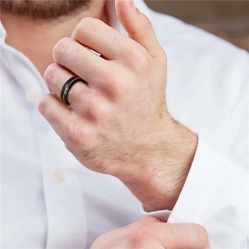 Tigrade-anillos de tungsteno negro para hombre y mujer, sortija fina con ranura de oro rosa, anillo de boda martillado, ajuste cómodo, tamaño 5 a