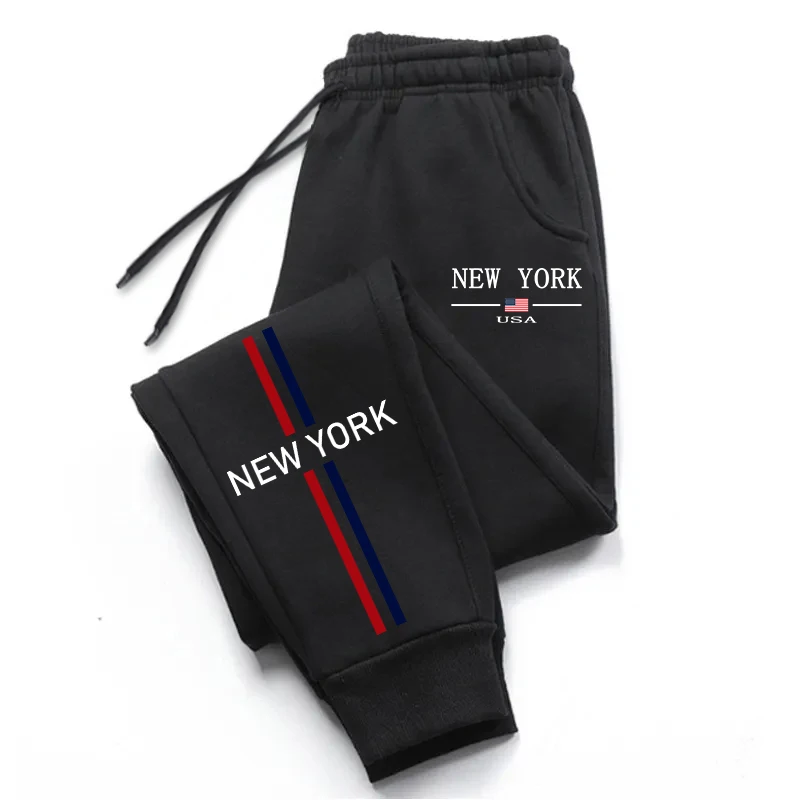 أزياء تنوعا عارضة القطن الرجال السراويل مريحة الرياضة الشارع Sweatpants للجنسين الخريف والشتاء طباعة نيويورك