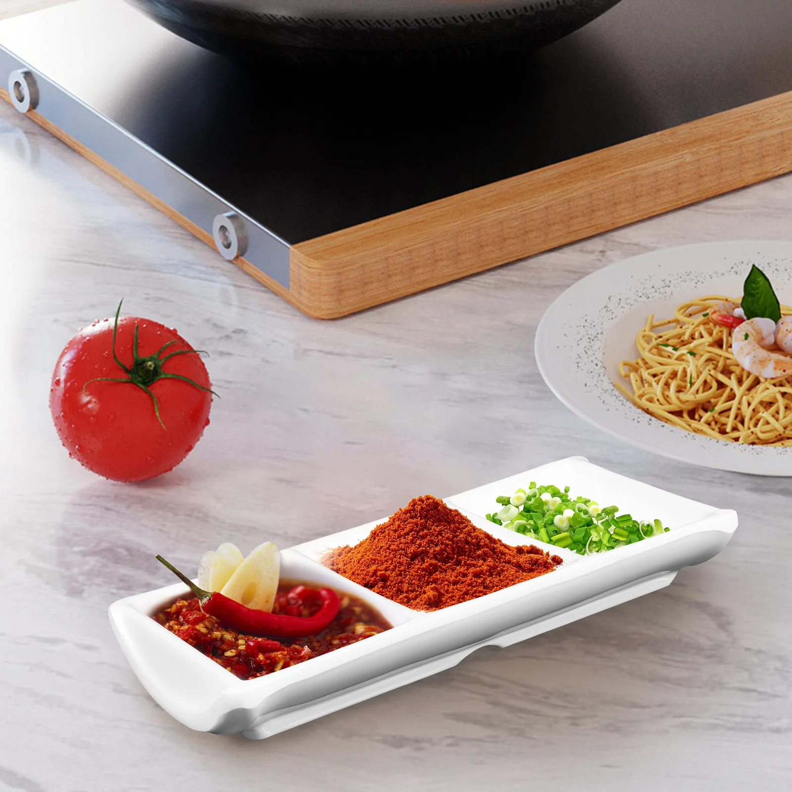 

Three-Grid Sauce Dipping Tray Appetizer Serving Dish Household Condiment Dish Seasoning Storage Plate Reusable Dipping