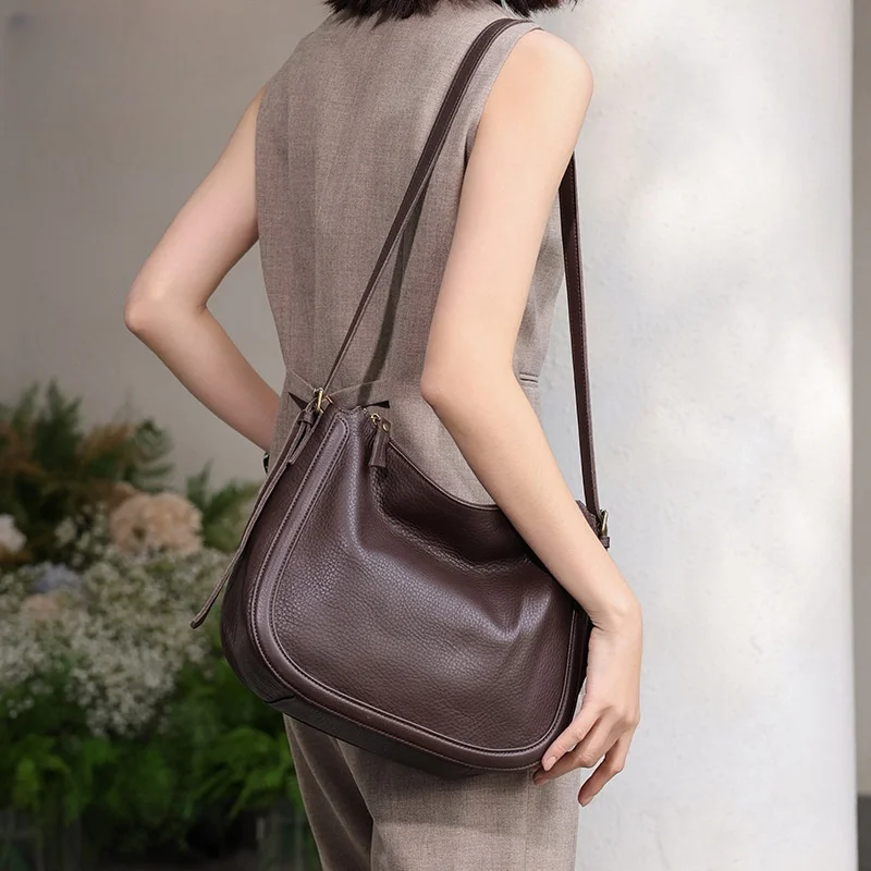 New Crossbody Bag Head Layer Cowhide Genuine Leather Women's Shoulder Bag Large Casual  Purse Handbag Female Daily