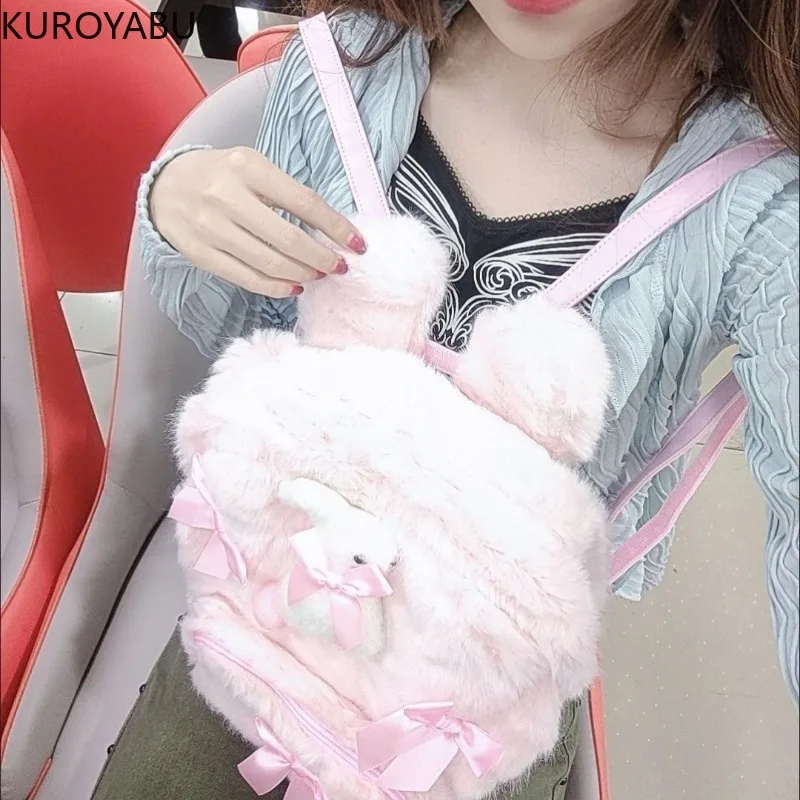 Pink Bunny Plush Backpack Women Cartoon Funny Rabbit Plushie Soft Shoulder Bag Cute Bags Birthday Gifts for Girl Mochilas Mujer