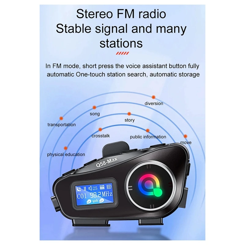 BNVN-Q58-Max Intercomunicador para casco de motocicleta Auriculares Bluetooth MP3 Compartir música 2 personas Intercomunicador de 500 M (cable duro)