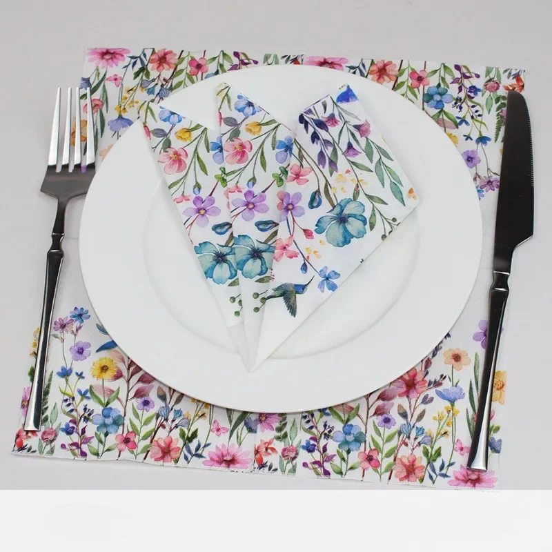 40 個 ハミングバード フラワー バースト 使い捨てナプキン 12.5 センチメートル折りたたみ紙プレースマット ハイティーパーティーテーブルセッティング装飾 DIY 用