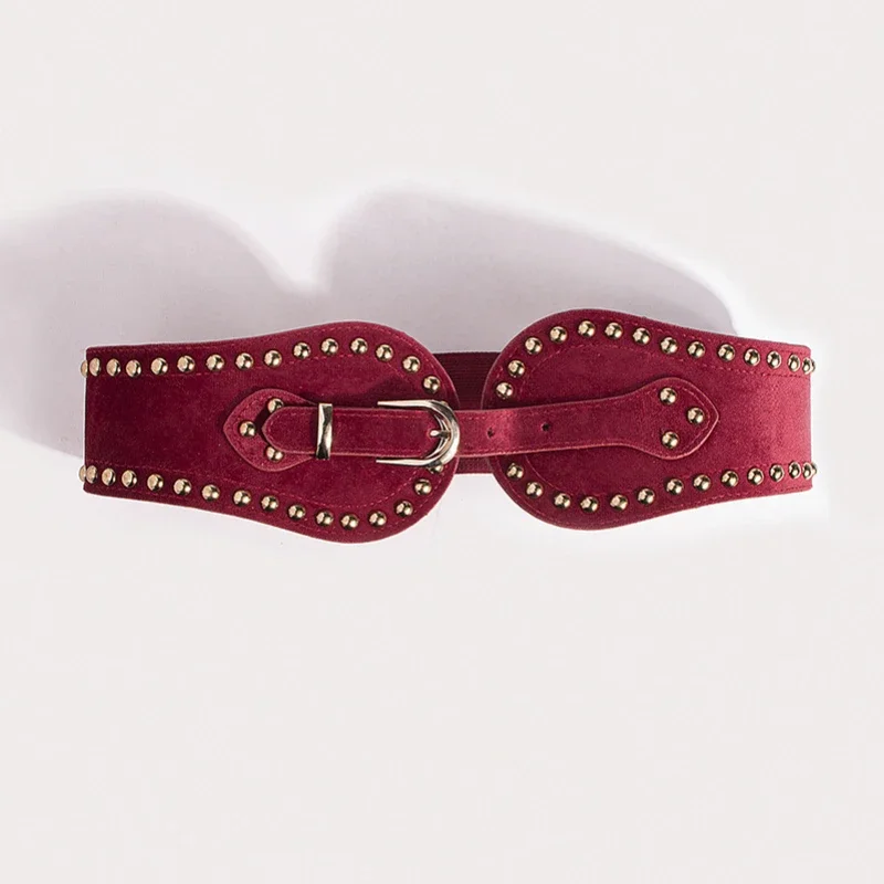 2024 New Women\'s Fashion and Handsome Suede Rivet Elastic Wide Belt Adjustable Western Elastic Belt